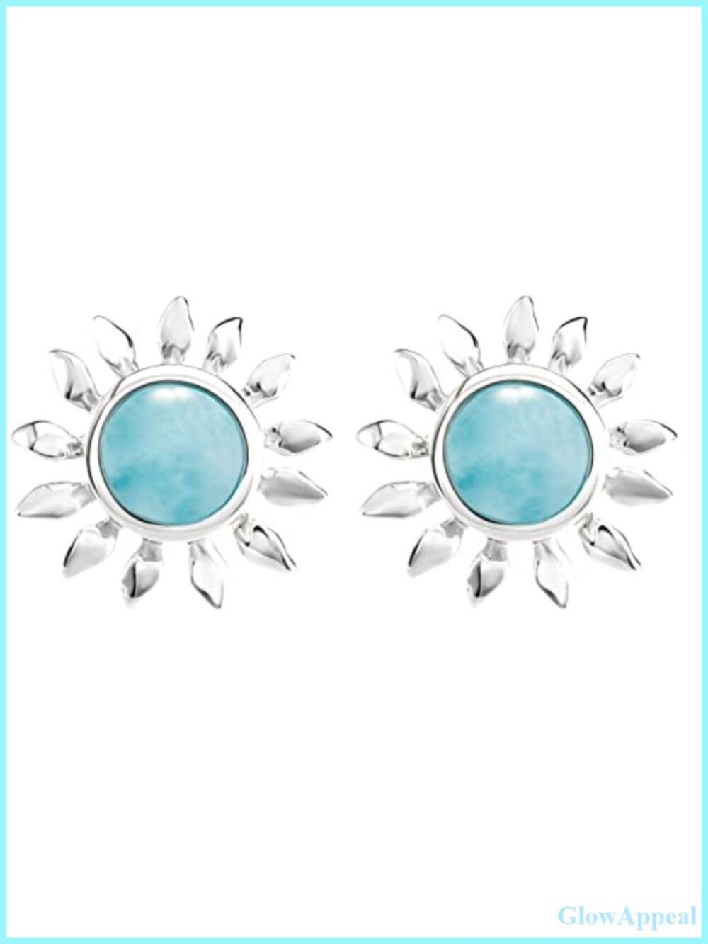 Sterling Silver Larimar Sunflower Stud Earrings Rhodium Finished